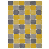 Portland 172 J Modern Geometric Blocks Carved Short-Pile Yellow/Grey/Cream Rug