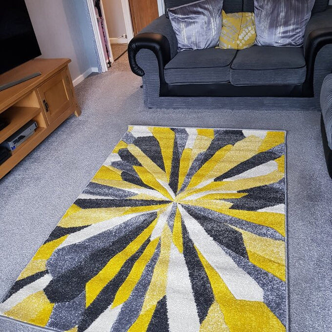 Portland 3337 A Modern Geometric Carved Durable Short Pile Grey/Cream/Yellow Rug-Oriental Weavers-Rug Love - The Most Loved Rug Store