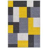 Portland 8425 I Modern Geometric Carved Durable Short Pile Grey/Yellow/Cream Rug