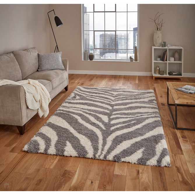 Portofino M289 Modern Zebra Print Soft Plush Shaggy Ivory/Grey Rug-Think Rugs-Rug Love - The Most Loved Rug Store