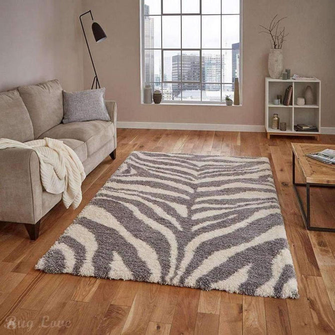 Portofino M289 Modern Zebra Print Soft Plush Shaggy Ivory/Grey Rug-Think Rugs-Rug Love - The Most Loved Rug Store