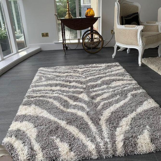 Portofino M289 Modern Zebra Print Soft Plush Shaggy Ivory/Grey Rug-Think Rugs-Rug Love - The Most Loved Rug Store