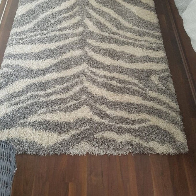 Portofino M289 Modern Zebra Print Soft Plush Shaggy Ivory/Grey Rug-Think Rugs-Rug Love - The Most Loved Rug Store