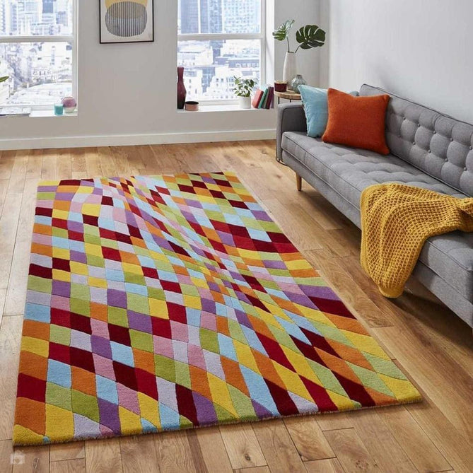 Prism PR101 Modern Geometric Kaleidoscope Hand-Woven Wool Red/Green/Blue/Yellow/Orange/Purple/Multicolour Rug-Think Rugs-Rug Love - The Most Loved Rug Store