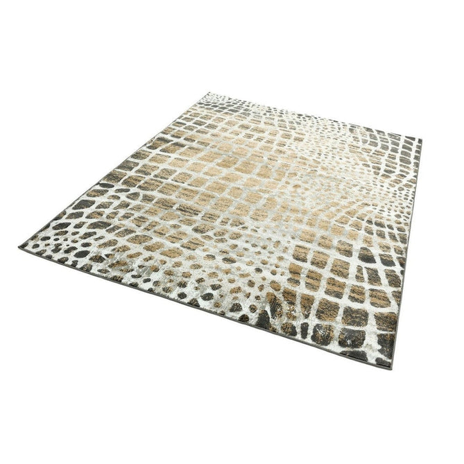 Quantum QU02 Modern Giraffe Print Metallic Shimmer Flat Pile Silver/Brown Rug-Asiatic Carpets-Rug Love - The Most Loved Rug Store