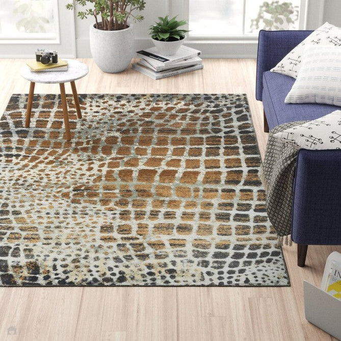 Quantum QU02 Modern Giraffe Print Metallic Shimmer Flat Pile Silver/Brown Rug-Asiatic Carpets-Rug Love - The Most Loved Rug Store