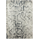 Quantum QU03 Modern Snake Print Metallic Shimmer Textured Short Pile Black/Grey/Cream Rug