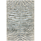 Quantum QU04 Modern Zebra Print Metallic Shimmer Textured Short Pile Grey/Silver/Cream Rug