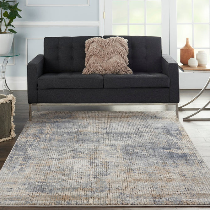 Quarry QUA02 Modern Abstract Distressed Soft Textured High-Density Flat Pile Blue/Beige Rug-Nourison-Rug Love - The Most Loved Rug Store