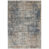 Quarry QUA02 Modern Abstract Distressed Soft Textured High-Density Flat Pile Blue/Beige Rug