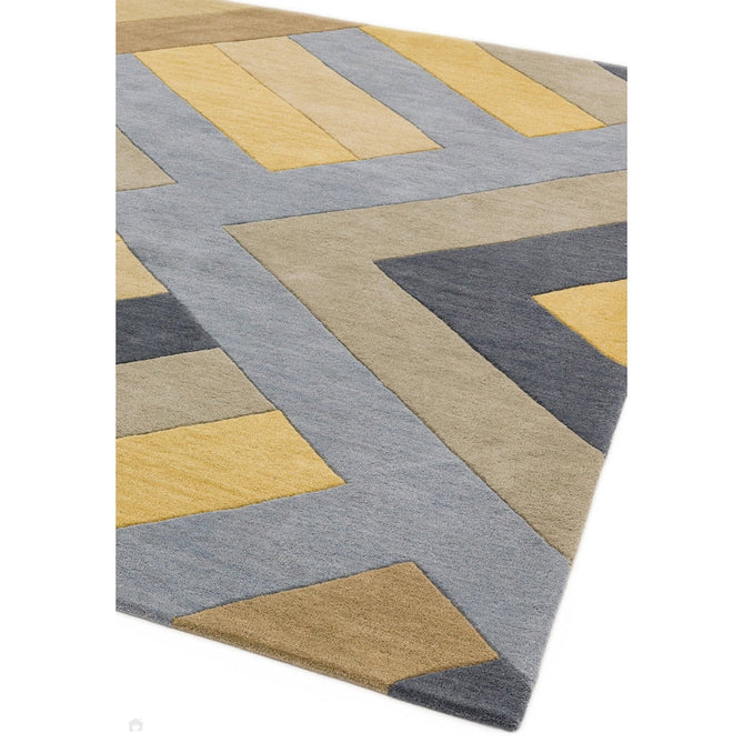 Reef RF02 Big Zig Modern Geometric Hand-Woven Wool Ochre/Grey/Charcoal/Taupe Multicolour Rug-Asiatic Carpets-Rug Love - The Most Loved Rug Store