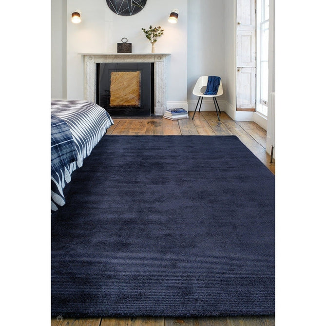 Reko Modern Plain Textured Ribbed Lines Viscose/Cotton Shimmer Flatweave Navy Rug-Asiatic Carpets-Rug Love - The Most Loved Rug Store