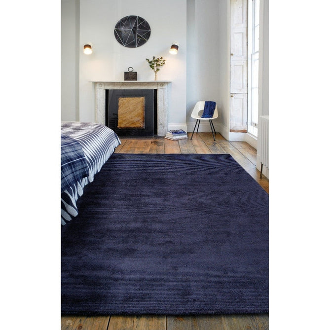 Reko Modern Plain Textured Ribbed Lines Viscose/Cotton Shimmer Flatweave Navy Rug-Asiatic Carpets-Rug Love - The Most Loved Rug Store