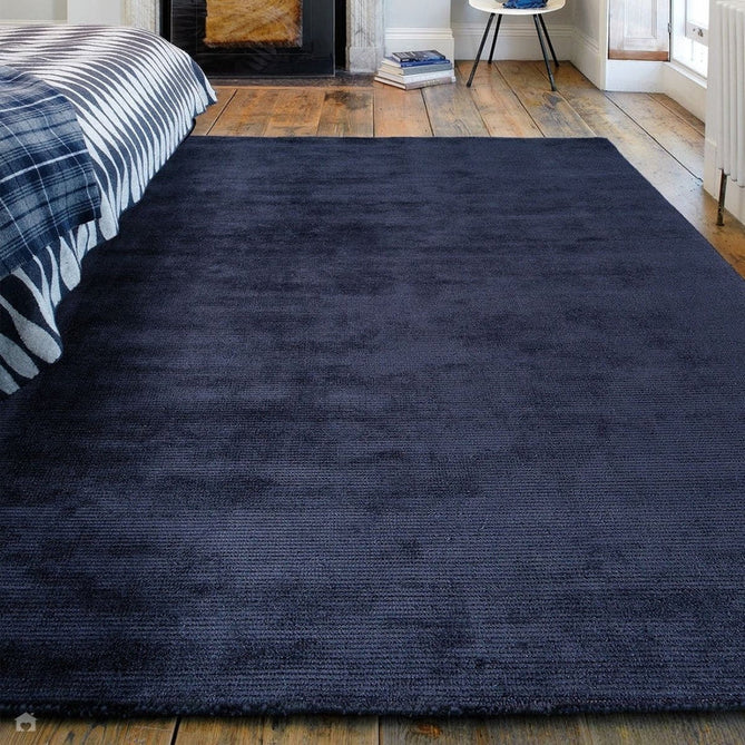 Reko Modern Plain Textured Ribbed Lines Viscose/Cotton Shimmer Flatweave Navy Rug-Asiatic Carpets-Rug Love - The Most Loved Rug Store