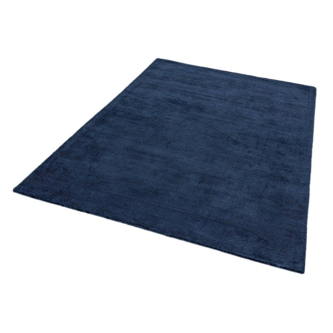 Reko Modern Plain Textured Ribbed Lines Viscose/Cotton Shimmer Flatweave Navy Rug-Asiatic Carpets-Rug Love - The Most Loved Rug Store