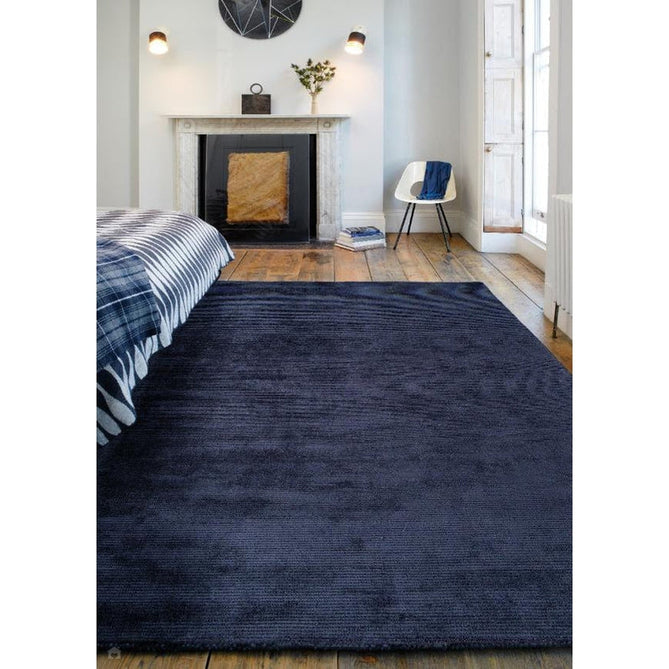 Reko Modern Plain Textured Ribbed Lines Viscose/Cotton Shimmer Flatweave Navy Rug-Asiatic Carpets-Rug Love - The Most Loved Rug Store