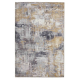 Rio G4719 Modern Abstract Distressed Lightweight Printed Polyester Flatweave Grey/Yellow Rug