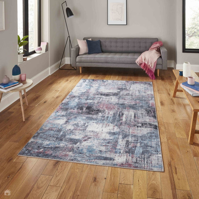 Rio G4719 Modern Abstract Distressed Printed Polyester Flatweave Pink/Blue Rug-Think Rugs-Rug Love - The Most Loved Rug Store