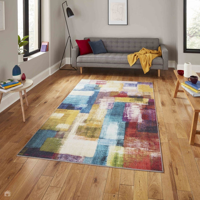 Rio G4721 Modern Abstract Distressed Printed Polyester Flatweave Multicolour Rug-Think Rugs-Rug Love - The Most Loved Rug Store