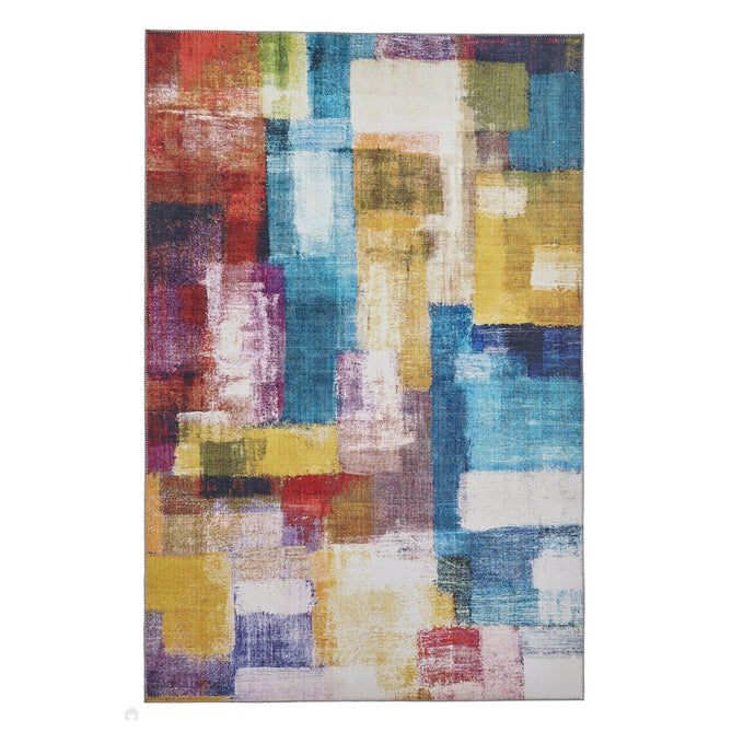 Rio G4721 Modern Abstract Distressed Printed Polyester Flatweave Multicolour Rug-Think Rugs-Rug Love - The Most Loved Rug Store