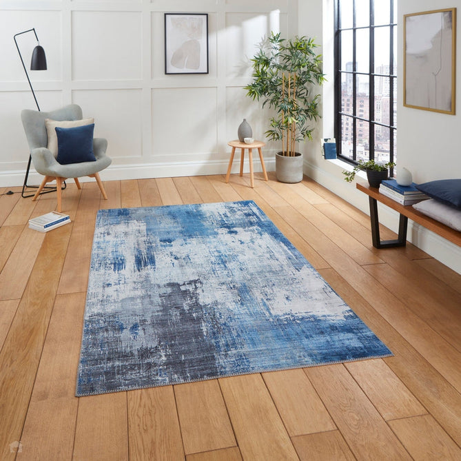 Rio G5536 Modern Abstract Distressed Printed Polyester Flatweave Grey/Blue Rug-Think Rugs-Rug Love - The Most Loved Rug Store