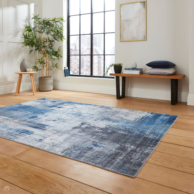 Rio G5536 Modern Abstract Distressed Printed Polyester Flatweave Grey/Blue Rug-Think Rugs-Rug Love - The Most Loved Rug Store