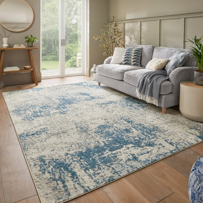 Rossa ROS03 Modern Abstract Distressed Textured Short Low Flat Pile Ivory/Blue Rug-Concept Looms-Rug Love - The Most Loved Rug Store