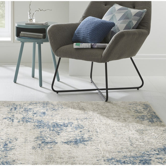 Rossa ROS03 Modern Abstract Distressed Textured Short Low Flat Pile Ivory/Blue Rug-Concept Looms-Rug Love - The Most Loved Rug Store