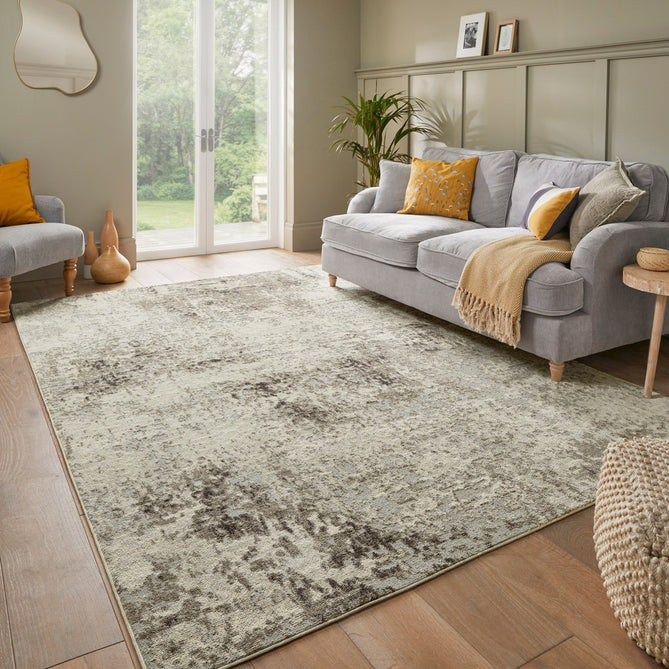 Rossa ROS03 Modern Abstract Distressed Textured Short Low Flat Pile Ivory/Grey Rug-Concept Looms-Rug Love - The Most Loved Rug Store