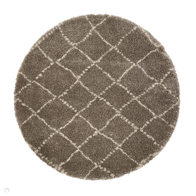 Royal Nomadic 5413 Modern Geometric Diamond Soft Plush Boho Shaggy Grey/Cream Round Rug-Think Rugs-Rug Love - The Most Loved Rug Store