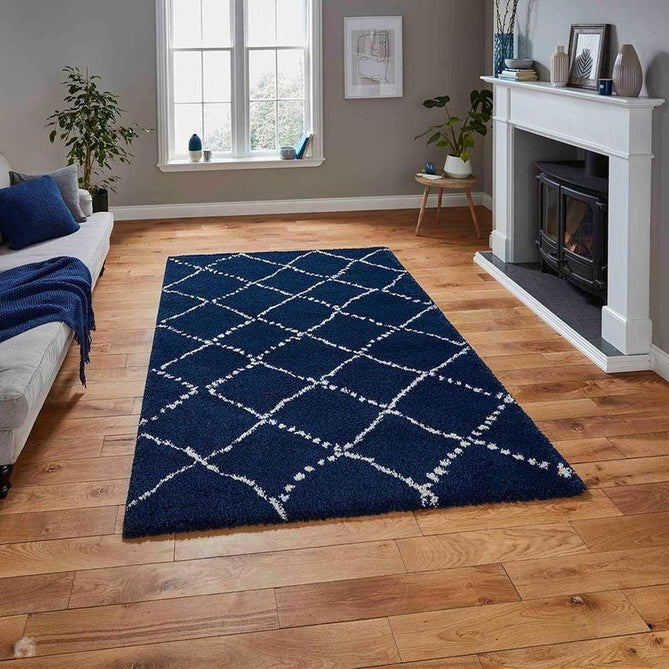 Royal Nomadic 5413 Modern Geometric Diamond Soft Plush Boho Shaggy Navy Rug-Think Rugs-Rug Love - The Most Loved Rug Store