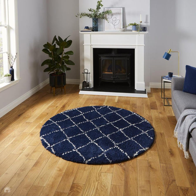 Royal Nomadic 5413 Modern Geometric Diamond Soft Plush Boho Shaggy Navy Rug-Think Rugs-Rug Love - The Most Loved Rug Store