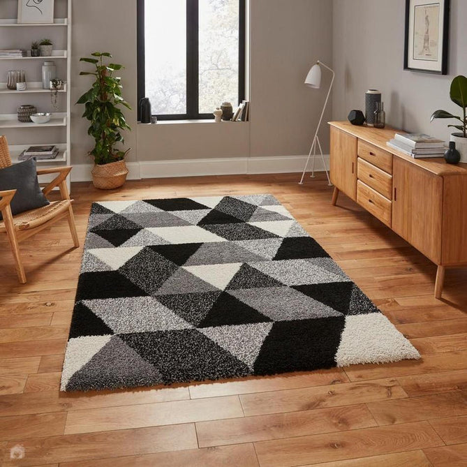 Royal Nomadic 7611 Modern Geometric Soft Plush Boho Shaggy Black/White Rug-Think Rugs-Rug Love - The Most Loved Rug Store