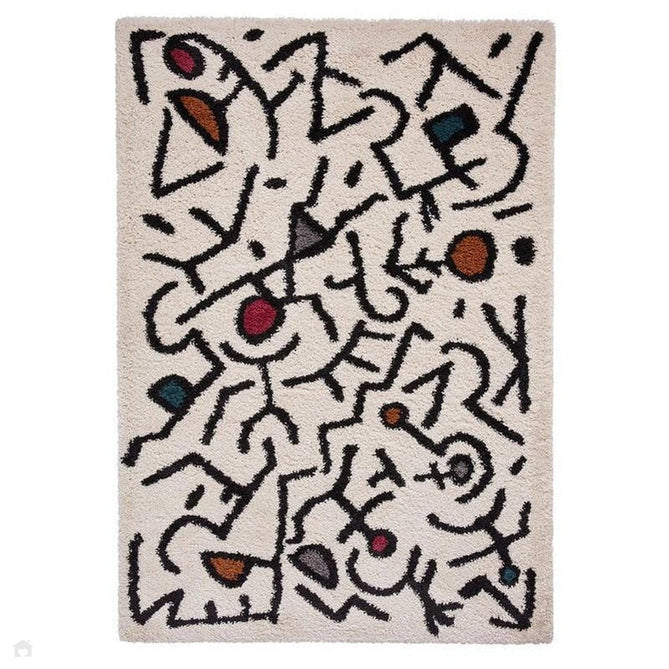 Royal Nomadic A637 Modern Abstract Soft Plush Boho Shaggy Cream/Black/Multicolour Rug 160 x 220 cm-Shop Returns-Rug Love - The Most Loved Rug Store