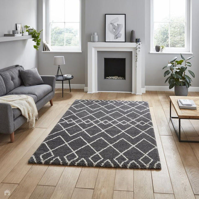 Royal Nomadic A638 Modern Geometric Diamond Soft Plush Boho Shaggy Grey/Cream Rug-Think Rugs-Rug Love - The Most Loved Rug Store