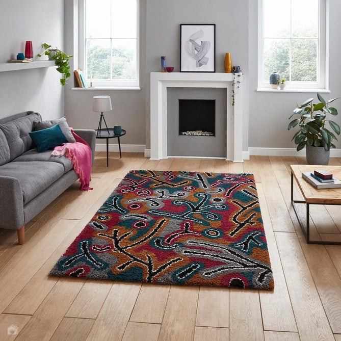 Royal Nomadic A641 Modern Abstract Soft Plush Boho Shaggy Dark Multicolour Rug-Think Rugs-Rug Love - The Most Loved Rug Store