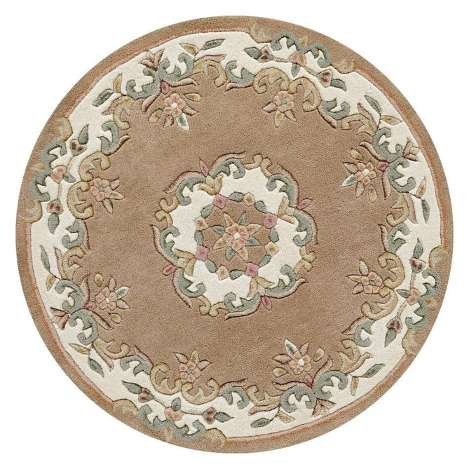 Royal Traditional Floral Aubusson Medallion Border Oriental Chinese Style Hand-Carved Hi-Low Textured Wool Beige Rug-Oriental Weavers-Rug Love - The Most Loved Rug Store