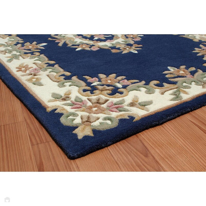 Royal Traditional Floral Aubusson Medallion Border Oriental Chinese Style Hand-Carved Hi-Low Textured Wool Blue Round Rug-Oriental Weavers-Rug Love - The Most Loved Rug Store