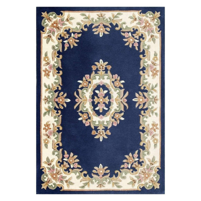 Royal Traditional Floral Aubusson Medallion Border Oriental Chinese Style Hand-Carved Hi-Low Textured Wool Blue Rug-Oriental Weavers-Rug Love - The Most Loved Rug Store