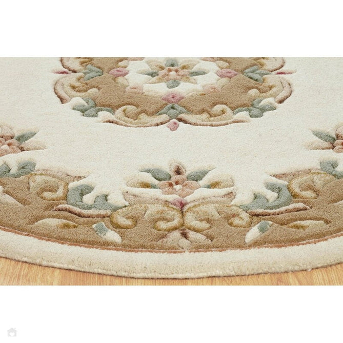 Royal Traditional Floral Aubusson Medallion Border Oriental Chinese Style Hand-Carved Hi-Low Textured Wool Cream/Beige Round Rug-Oriental Weavers-Rug Love - The Most Loved Rug Store