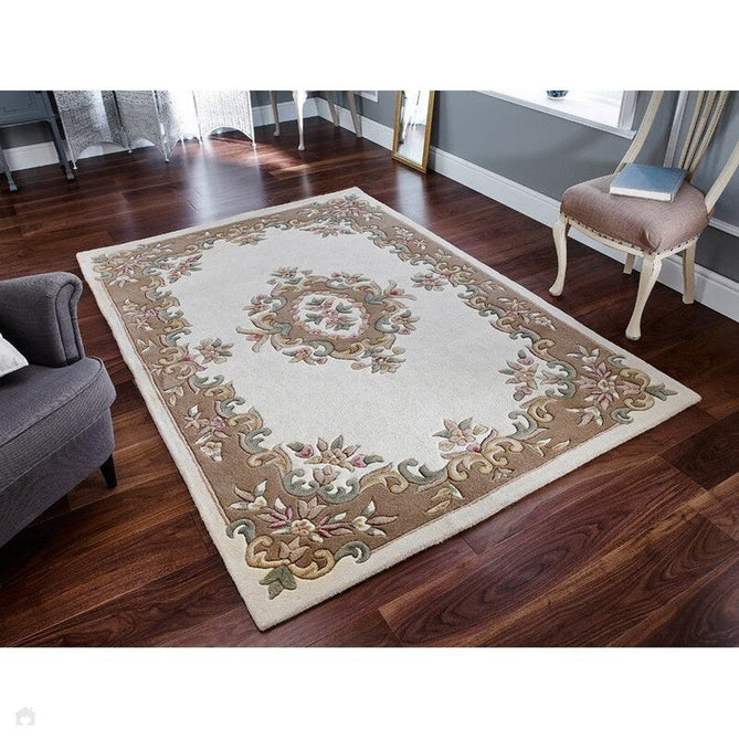 Royal Traditional Floral Aubusson Medallion Border Oriental Chinese Style Hand-Carved Hi-Low Textured Wool Cream/Beige Rug-Oriental Weavers-Rug Love - The Most Loved Rug Store