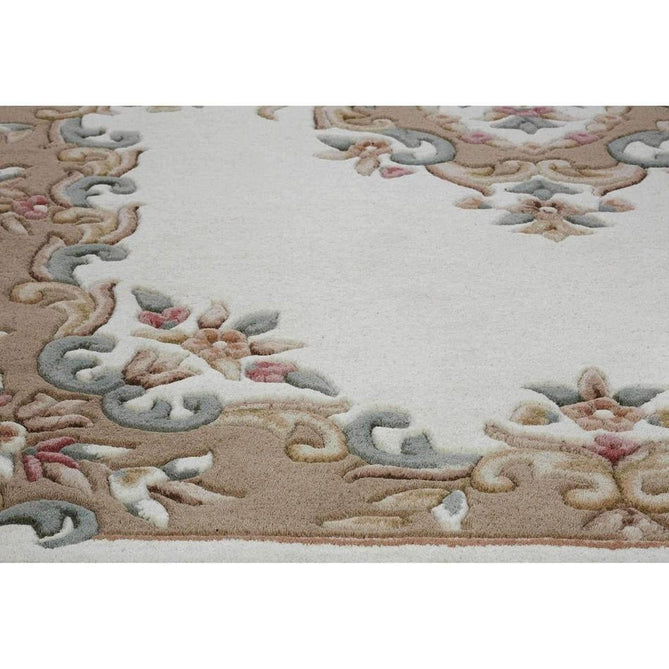 Royal Traditional Floral Aubusson Medallion Border Oriental Chinese Style Hand-Carved Hi-Low Textured Wool Cream/Beige Rug-Oriental Weavers-Rug Love - The Most Loved Rug Store