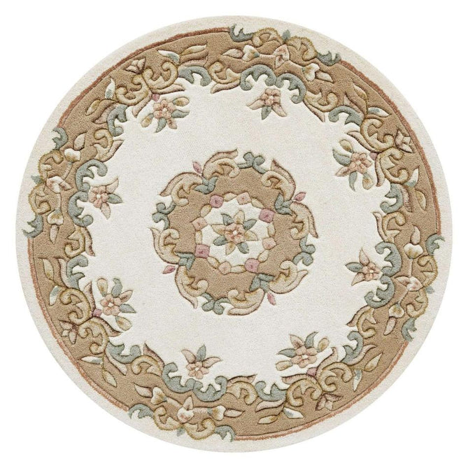 Royal Traditional Floral Aubusson Medallion Border Oriental Chinese Style Hand-Carved Hi-Low Textured Wool Cream/Beige Rug-Oriental Weavers-Rug Love - The Most Loved Rug Store