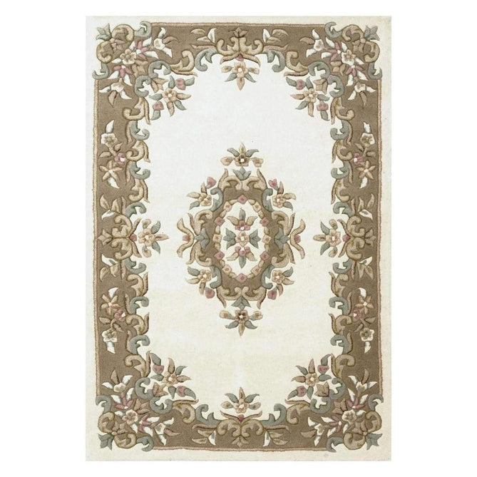 Royal Traditional Floral Aubusson Medallion Border Oriental Chinese Style Hand-Carved Hi-Low Textured Wool Cream/Beige Rug-Oriental Weavers-Rug Love - The Most Loved Rug Store