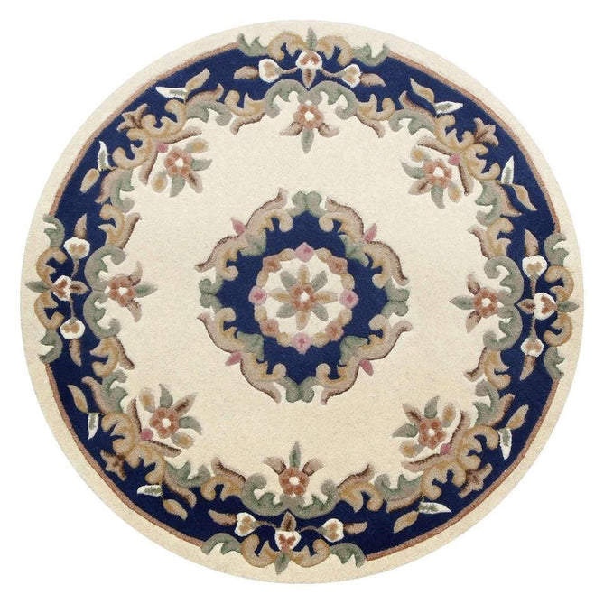 Royal Traditional Floral Aubusson Medallion Border Oriental Chinese Style Hand-Carved Hi-Low Textured Wool Cream/Blue Rug-Oriental Weavers-Rug Love - The Most Loved Rug Store