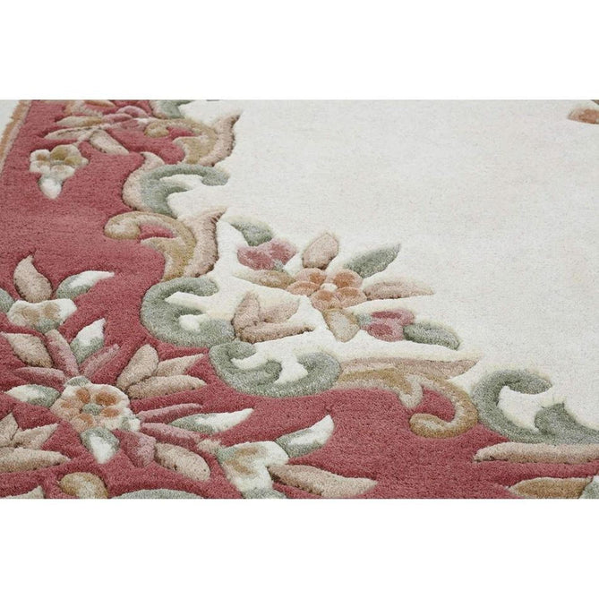 Royal Traditional Floral Aubusson Medallion Border Oriental Chinese Style Hand-Carved Hi-Low Textured Wool Cream/Pink Rug-Oriental Weavers-Rug Love - The Most Loved Rug Store