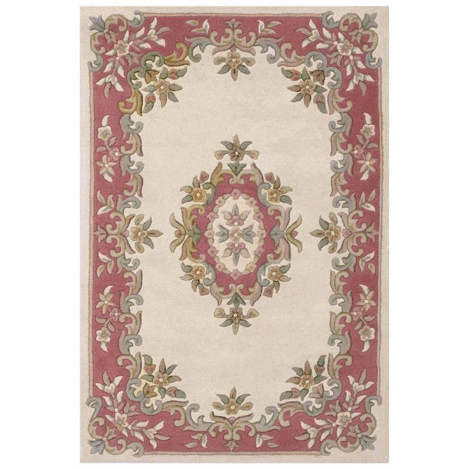 Royal Traditional Floral Aubusson Medallion Border Oriental Chinese Style Hand-Carved Hi-Low Textured Wool Cream/Pink Rug-Oriental Weavers-Rug Love - The Most Loved Rug Store