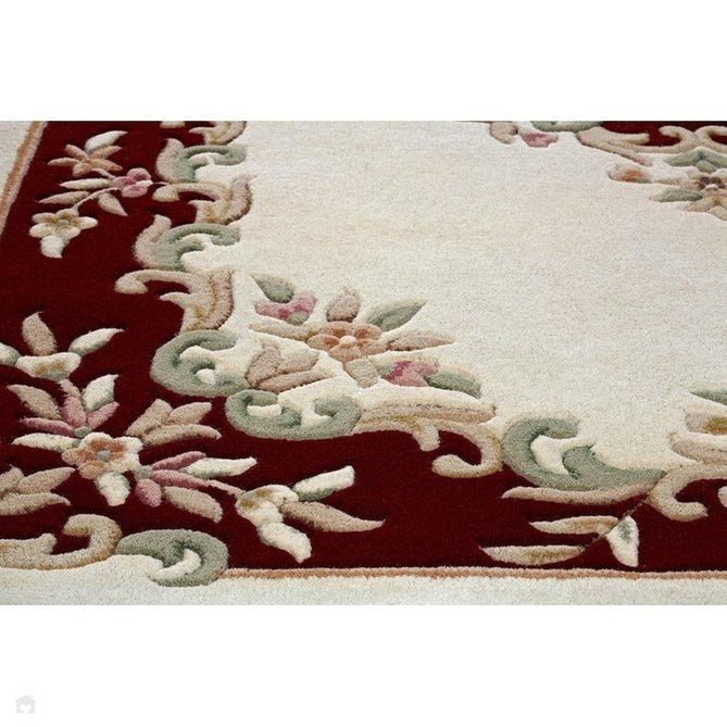 Royal Traditional Floral Aubusson Medallion Border Oriental Chinese Style Hand-Carved Hi-Low Textured Wool Cream/Red Round Rug-Oriental Weavers-Rug Love - The Most Loved Rug Store