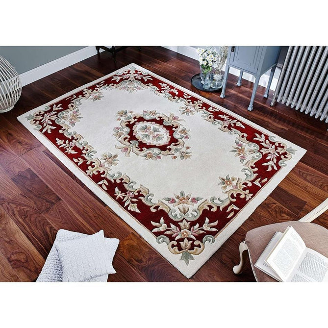 Royal Traditional Floral Aubusson Medallion Border Oriental Chinese Style Hand-Carved Hi-Low Textured Wool Cream/Red Rug-Oriental Weavers-Rug Love - The Most Loved Rug Store