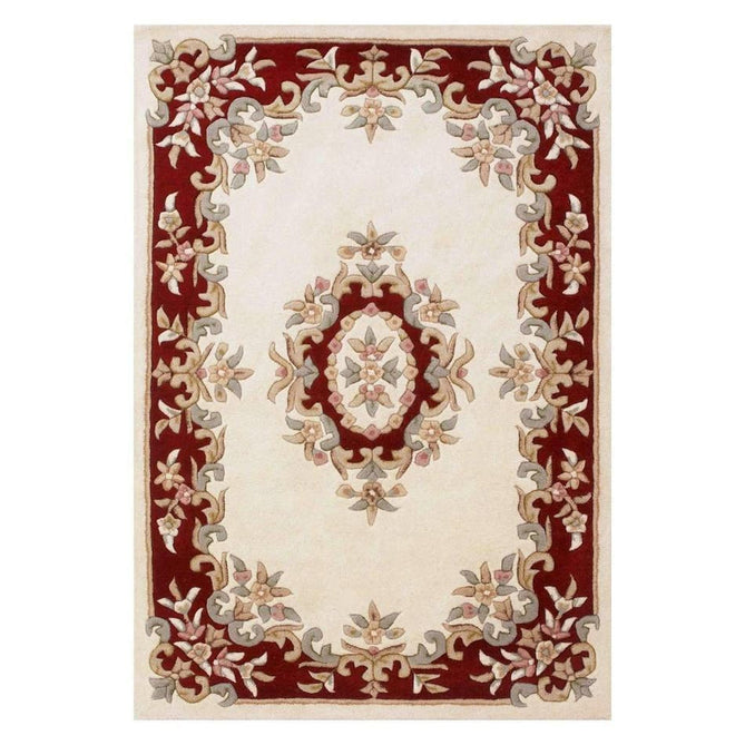 Royal Traditional Floral Aubusson Medallion Border Oriental Chinese Style Hand-Carved Hi-Low Textured Wool Cream/Red Rug-Oriental Weavers-Rug Love - The Most Loved Rug Store